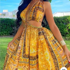 Cute Golden Satin Maxi Dress. Set Price